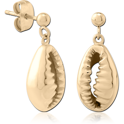 ZIRCON GOLD PVD COATED SURGICAL STEEL EAR STUDS PAIR - SHELL