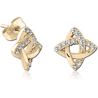 ZIRCON GOLD PVD COATED SURGICAL STEEL JEWELLED EAR STUDS PAIR