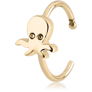 ZIRCON GOLD PVD COATED SURGICAL STEEL OPEN NOSE RING - SQUID