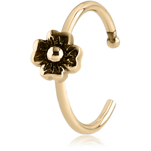 ZIRCON GOLD PVD COATED SURGICAL STEEL OPEN NOSE RING - FLOWER