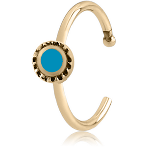 ZIRCON GOLD PVD COATED SURGICAL STEEL OPEN NOSE RING WITH ENAMEL - CIRCLE