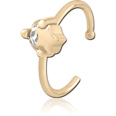 ZIRCON GOLD PVD COATED SURGICAL STEEL JEWELLED OPEN NOSE RING - STAR AND GEM