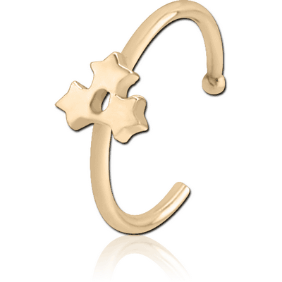 ZIRCON GOLD PVD COATED SURGICAL STEEL OPEN NOSE RING - TRIPLE STAR
