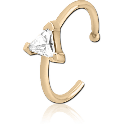 ZIRCON GOLD PVD COATED SURGICAL STEEL JEWELLED OPEN NOSE RING - TRIANGLE