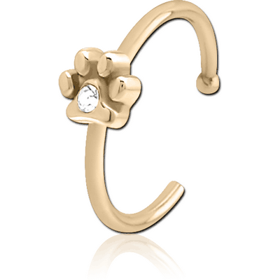 ZIRCON GOLD PVD COATED SURGICAL STEEL JEWELLED OPEN NOSE RING - ANIMAL PAW CENTER GEM