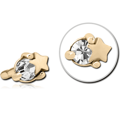 ZIRCON GOLD PVD COATED SURGICAL STEEL JEWELLED PUSH FIT ATTACHMENT FOR BIOFLEX INTERNAL LABRET - STAR AND GEM