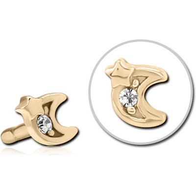 ZIRCON GOLD PVD COATED SURGICAL STEEL JEWELLED PUSH FIT ATTACHMENT FOR BIOFLEX INTERNAL LABRET - CRESCENT AND STAR