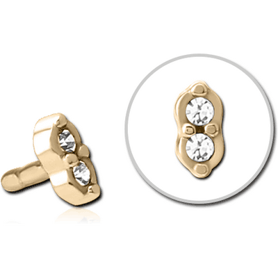 ZIRCON GOLD PVD COATED SURGICAL STEEL JEWELLED PUSH FIT ATTACHMENT FOR BIOFLEX INTERNAL LABRET - TWO GEMS EYES