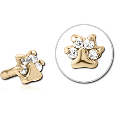 ZIRCON GOLD PVD COATED SURGICAL STEEL JEWELLED PUSH FIT ATTACHMENT FOR BIOFLEX INTERNAL LABRET - ANIMAL PAW