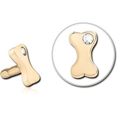ZIRCON GOLD PVD COATED SURGICAL STEEL JEWELLED PUSH FIT ATTACHMENT FOR BIOFLEX INTERNAL LABRET - BONE