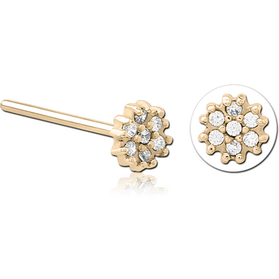 ZIRCON GOLD PVD COATED SURGICAL STEEL STRAIGHT JEWELLED NOSE STUD - FLOWER