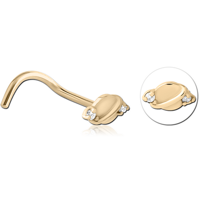 ZIRCON GOLD PVD COATED SURGICAL STEEL CURVED JEWELLED NOSE STUD