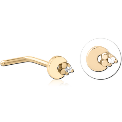 ZIRCON GOLD PVD COATED SURGICAL STEEL 90 DEGREE JEWELLED NOSE STUD