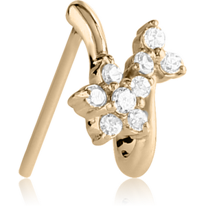 ZIRCON GOLD PVD COATED SURGICAL STEEL STRAIGHT JEWELLED WRAP AROUND NOSE STUD