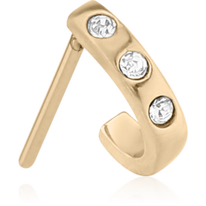 ZIRCON GOLD PVD COATED SURGICAL STEEL STRAIGHT JEWELLED WRAP AROUND NOSE STUD