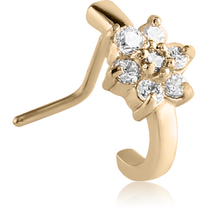 ZIRCON GOLD PVD COATED SURGICAL STEEL 90 DEGREE JEWELLED WRAP AROUND NOSE STUD