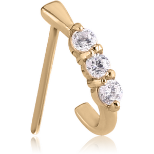 ZIRCON GOLD PVD COATED SURGICAL STEEL STRAIGHT JEWELLED WRAP AROUND NOSE STUD