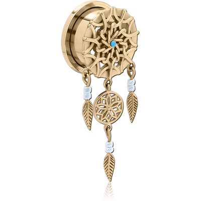 ZIRCON GOLD PVD COATED STAINLESS STEEL THREADED TUNNEL WITH SURGICAL STEEL JEWELLED TOP