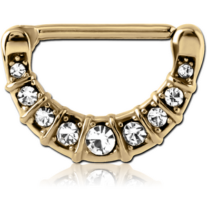 ZIRCON GOLD PVD COATED SURGICAL STEEL JEWELLED NIPPLE CLICKER - FILIGREE