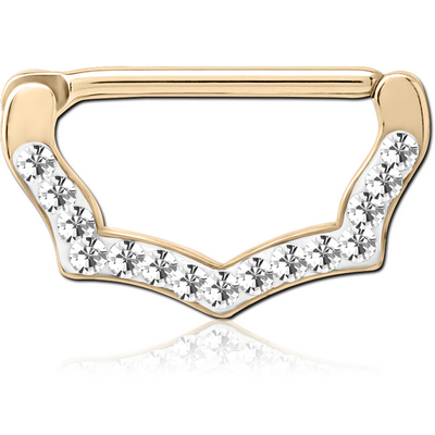 ZIRCON GOLD PVD COATED SURGICAL STEEL CRYSTALINE JEWELLED NIPPLE CLICKER