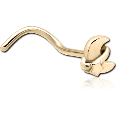 ZIRCON GOLD PVD COATED SURGICAL STEEL CURVED NOSE STUD - ANNULAR ECLIPSE AND STAR