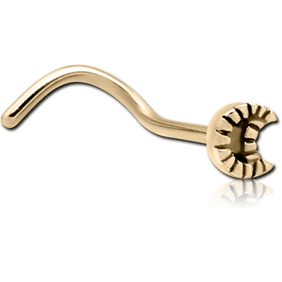 ZIRCON GOLD PVD COATED SURGICAL STEEL CURVED NOSE STUD - CRESEENT