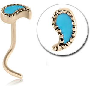 ZIRCON GOLD PVD COATED SURGICAL STEEL CURVED NOSE STUD - WATER DROP