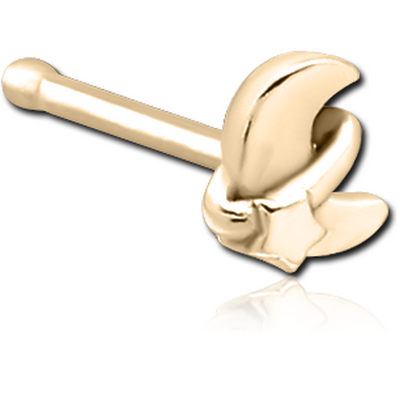 ZIRCON GOLD PVD COATED SURGICAL STEEL NOSE BONE - ANNULAR ECLIPSE AND STAR