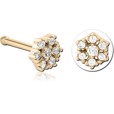 ZIRCON GOLD PVD COATED SURGICAL STEEL JEWELLED NOSE BONE - FLOWER