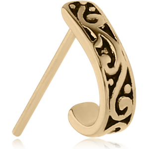 ZIRCON GOLD PVD COATED SURGICAL STEEL STRAIGHT WRAP AROUND NOSE STUD - FILIGREE