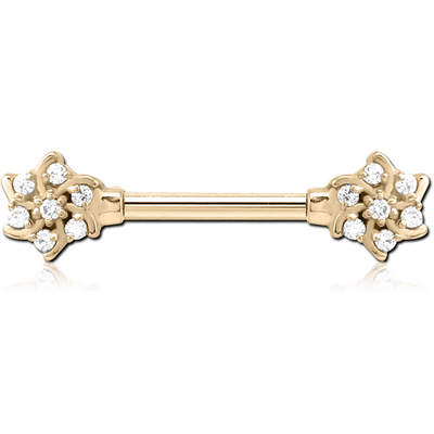 ZIRCON GOLD PVD COATED SURGICAL STEEL JEWELLED NIPPLE BAR
