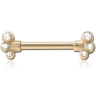 ZIRCON GOLD PVD COATED SURGICAL STEEL JEWELLED NIPPLE BAR