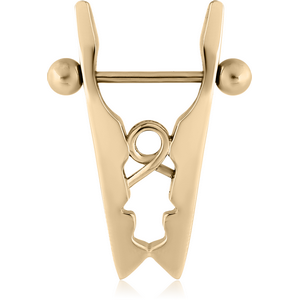 ZIRCON GOLD PVD COATED SURGICAL STEEL NIPPLE SHIELD - CLOTHESPIN