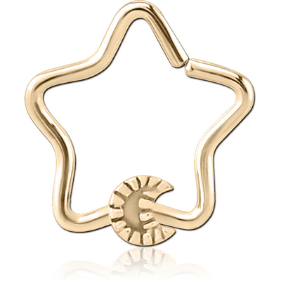 ZIRCON GOLD PVD COATED SURGICAL STEEL OPEN STAR SEAMLESS RING - CRESCENT