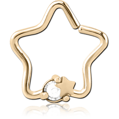 ZIRCON GOLD PVD COATED SURGICAL STEEL JEWELLED OPEN STAR SEAMLESS RING - STAR AND GEM
