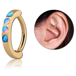 ZIRCON GOLD PVD COATED SURGICAL STEEL SYNTHETIC OPAL ROOK CLICKER