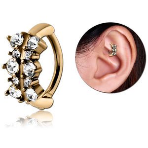 ZIRCON GOLD PVD COATED SURGICAL STEEL JEWELLED ROOK CLICKER - FILIGREE