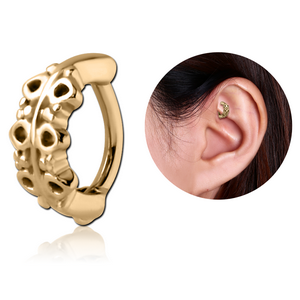 ZIRCON GOLD PVD COATED SURGICAL STEEL ROOK CLICKER - FILIGREE