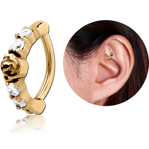 ZIRCON GOLD PVD COATED SURGICAL STEEL PRONG SET JEWELLED ROOK CLICKER