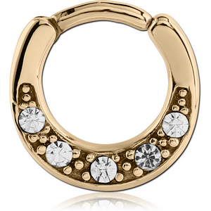 ZIRCON GOLD PVD COATED SURGICAL STEEL ROUND JEWELLED HINGED SEPTUM CLICKER