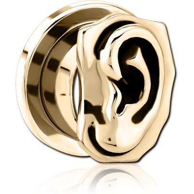 ZIRCON GOLD PVD COATED STAINLESS STEEL THREADED TUNNEL WITH SURGICAL STEEL TOP