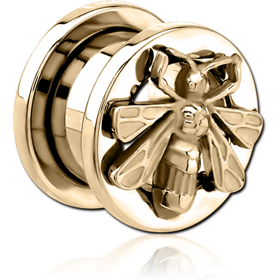 ZIRCON GOLD PVD COATED STAINLESS STEEL THREADED TUNNEL WITH SURGICAL STEEL TOP