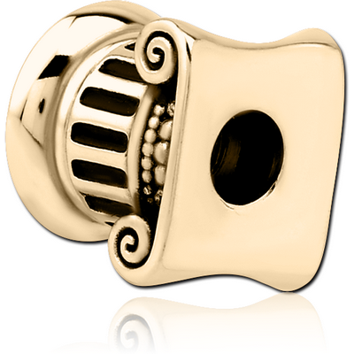 ZIRCON GOLD PVD COATED STAINLESS STEEL THREADED TUNNEL WITH SURGICAL STEEL TOP
