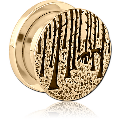 ZIRCON GOLD PVD COATED STAINLESS STEEL THREADED TUNNEL WITH SURGICAL STEEL TOP
