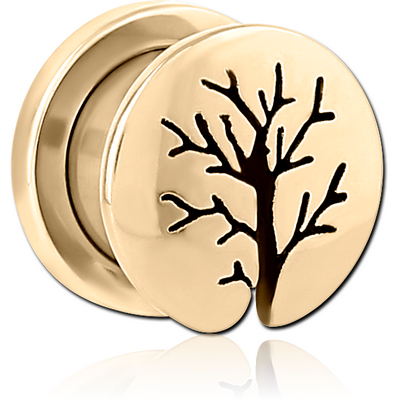 ZIRCON GOLD PVD COATED STAINLESS STEEL THREADED TUNNEL WITH SURGICAL STEEL TOP