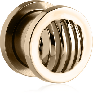 ZIRCON GOLD PVD COATED STAINLESS STEEL THREADED TUNNEL - STRIPES DOME