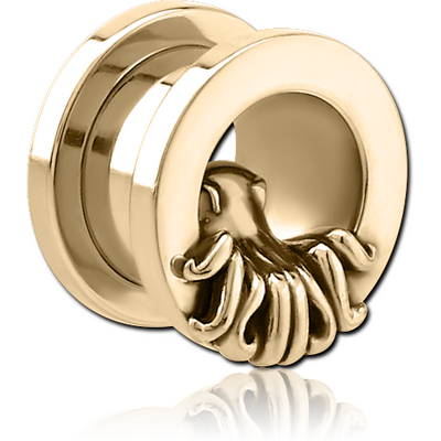 ZIRCON GOLD PVD COATED STAINLESS STEEL THREADED TUNNEL WITH SURGICAL STEEL TOP