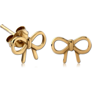 STERLING SILVER 925 ZIRCON GOLD PVD COATED EAR STUDS PAIR - BOW