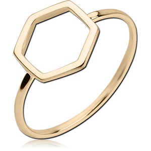 STERLING SILVER 925 ZIRCON GOLD PVD COATED RING - HEXAGON