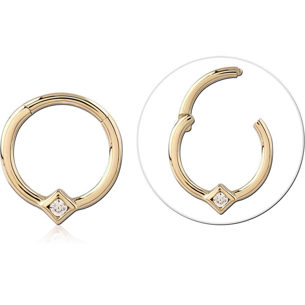 14K GOLD HINGE SEGMENT RING DIAMOND SHAPE BEZEL GEM